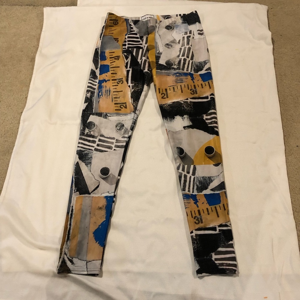 Abstract Print Leggings in Mustard, Blue & Black